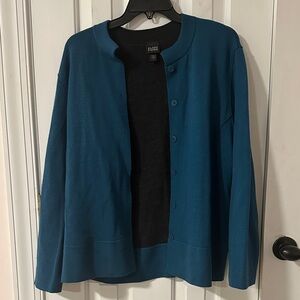 Eileen Fisher Teal Wool Button-Up Cardigan